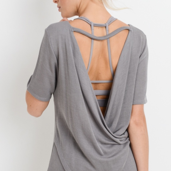 Mono B Tops - Crossback Cutout Overlay Knit Blouse